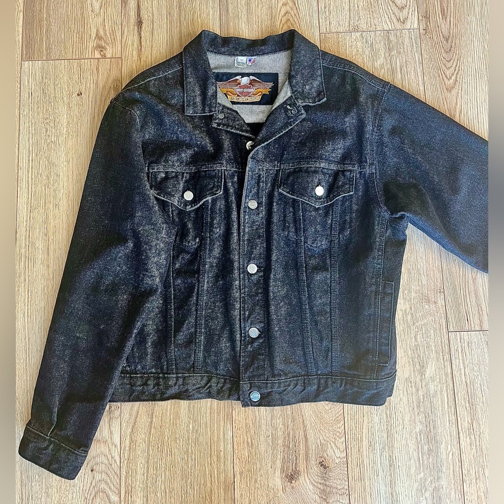 Harley Davidson Denim Jacket Vintage Mens Size Medium In Mint Condition